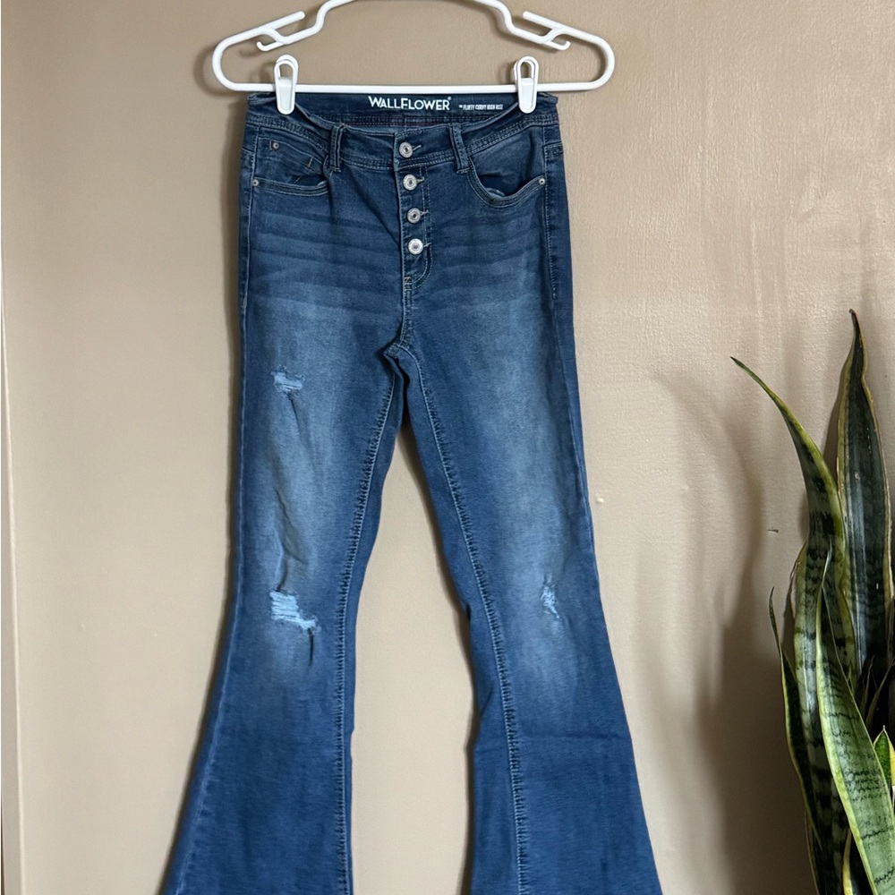 Wallflower Distressed Blue Flare Jeans